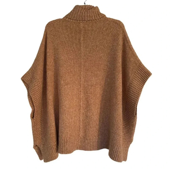 J.Crew, Merino Wool and Alpaca, Relaxed Turtleneck Poncho, Heather Desert, Tan - Picture 5 of 11